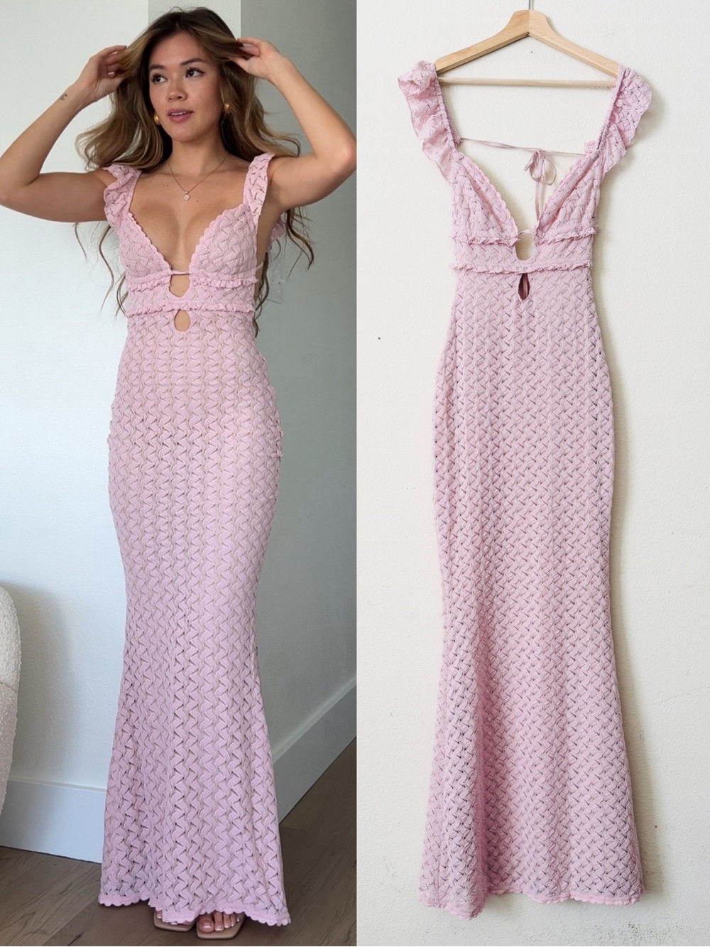 NWT Meshki SMALL Ezra knit lace backless maxi dress in pink